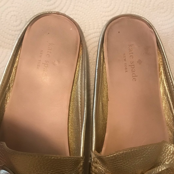 Kate Spade Women's Gold Leather Loafers Slip On with tassels - Picture 9 of 14